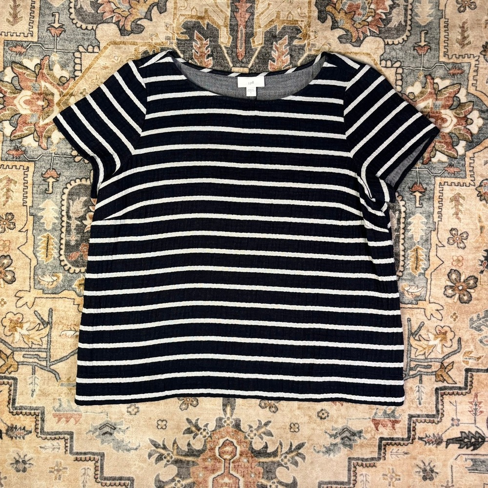 J. Jill Womens Navy Blue White Striped Summer Cotton Gauze Short Sleeve Top Sz S